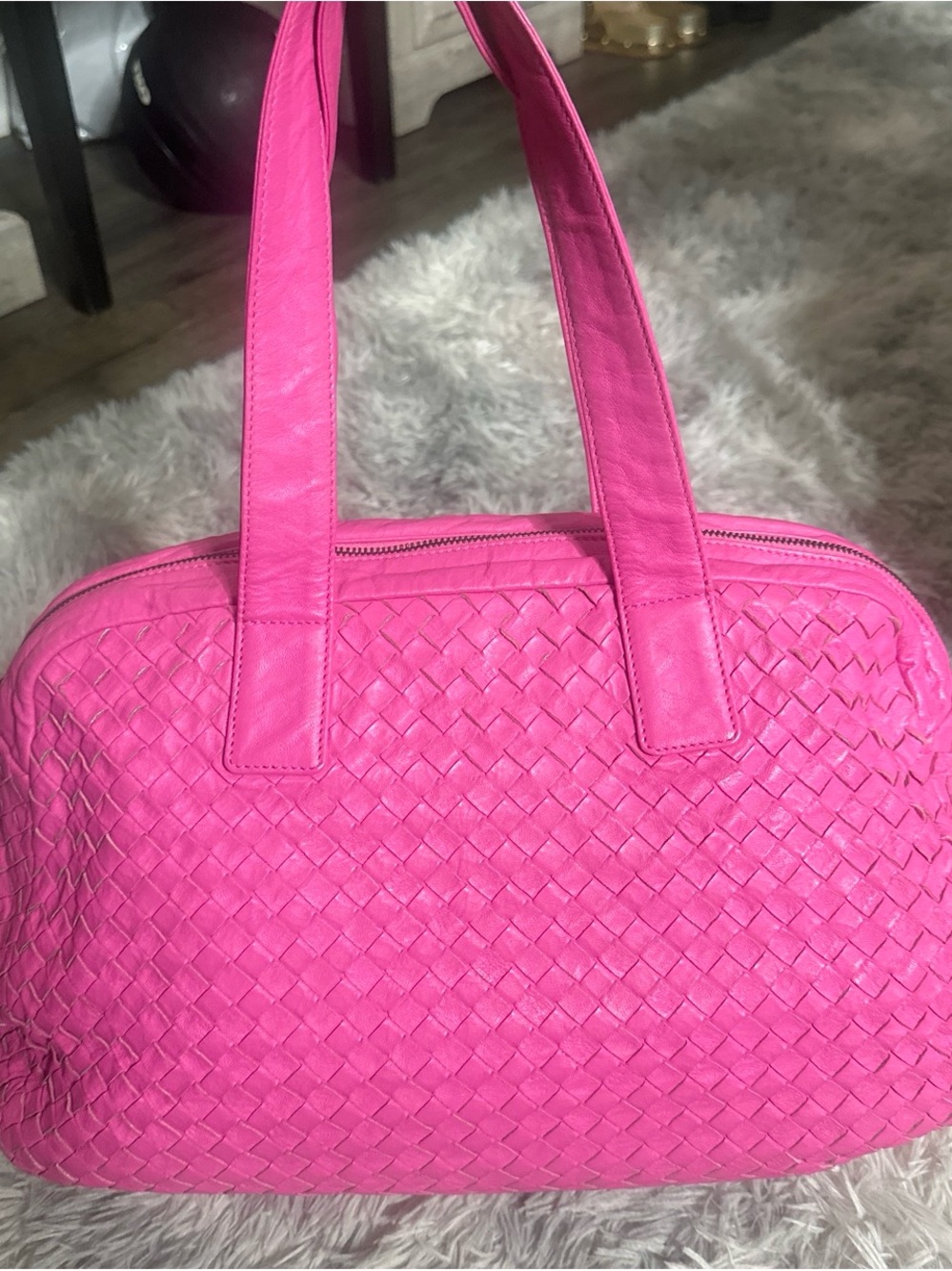Bottega Veneta Hot Pink Woven Leather Bag